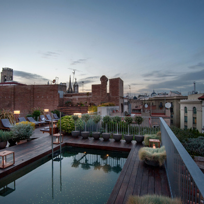 Sunset on the terrace of the Mercer Hotel Barcelona