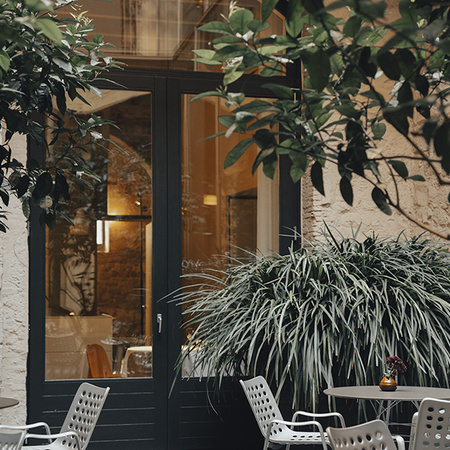 Mercer Restaurant from the Orange trees Courtyard of the Hotel Mercer Barcelona